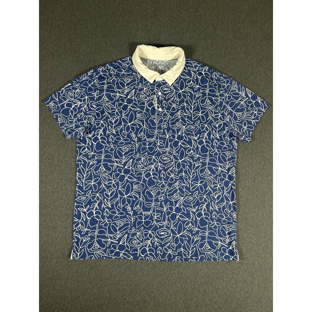 Fabletics Men's XL Blue Floral Print Golf Polo Shirt Cotton Modal Stretch